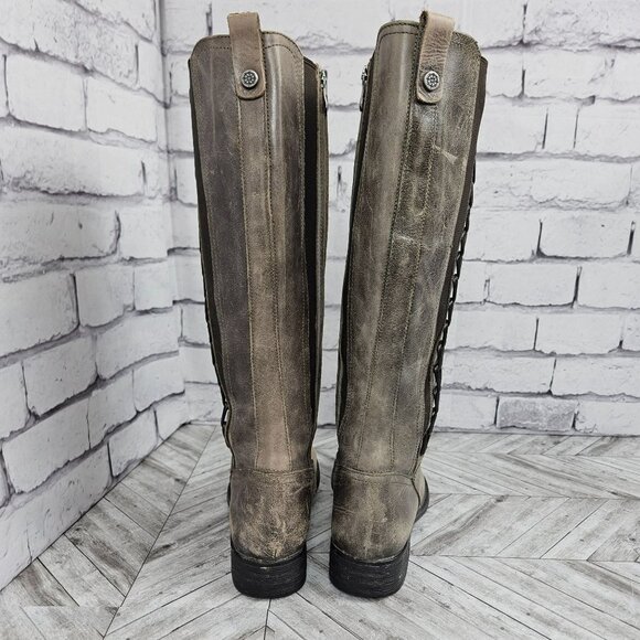 Bussola Knee High Leather Riding Boots Womens 37 US 6.5 Taupe Zipper Distressed - Picture 9 of 16